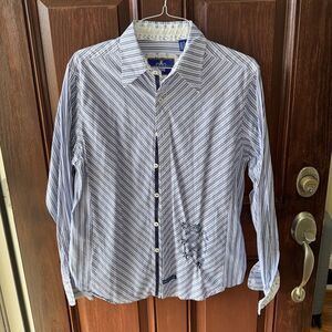 Kings Road Men's Button Up Shirt Western Cowboy Flip Cuff Embroidered Brown Med